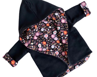 Black & Fun Floral Hooded Jacket, Baby Infant Toddler Kid Coat, Fall Baby Girl Clothes, Autumn Outfit