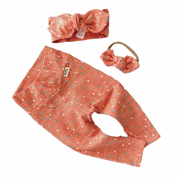 Tiny Squares on Coral Leggings And or Headbands Set Preemie Girl Clothes Newborn Coming Home Outfit Baby Pants Bows Abstract Set Etsy
