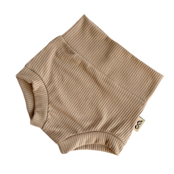 Latte Rib Bummies ,Baby Boy Clothes, Toddler Diaper Cover, High Waisted Shorts, Cute Bloomers, Birthday outfit, Knit Shorts