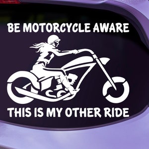 Motorcycle Aware Sticker | Female Biker | Motorbike Stickers For Cars | Girl Riders | My Other Ride | Cruiser Bike | Woman On Motorcycle