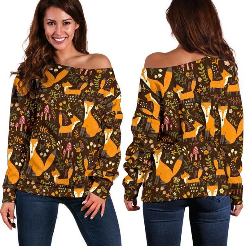 Fox Lovers Printed Womens Off Shoulder Sweater