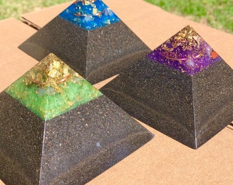 Orgone Pyramids - Lazer Quartz Protector Gizas with Atomized Metals, Topaz, Calcite and More for Home EMF Protection