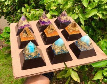 Orgone Pyramids - 24K Gold Healing Pyramids Made with Atomized Metals, Shungite and More for Personal EMF Healing Protection