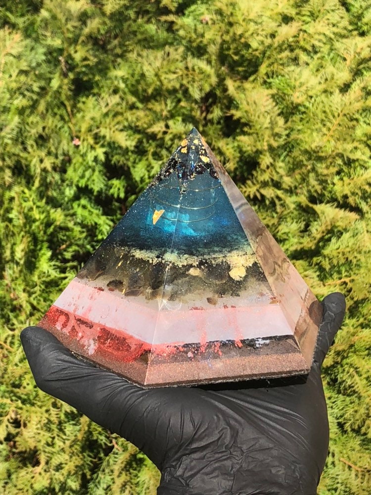 Orgone Pyramid 6 Sided Garnet and Palladium Rectifier Pyramid with ...