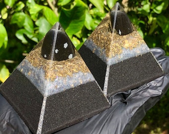 Orgone Pyramids - 24K Gold Healing Pyramids Made with Atomized Metals, Shungite and More for Personal EMF Healing Protection