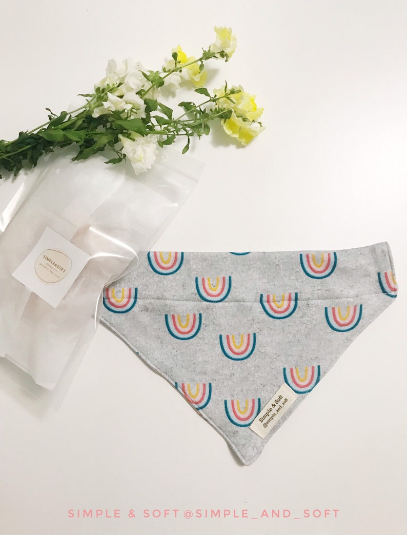 Double Sided Slip on Bandana Scrunchie. Dog Bandana with Matching Scrunchie Rainbow Over the Collar Dog Bandana