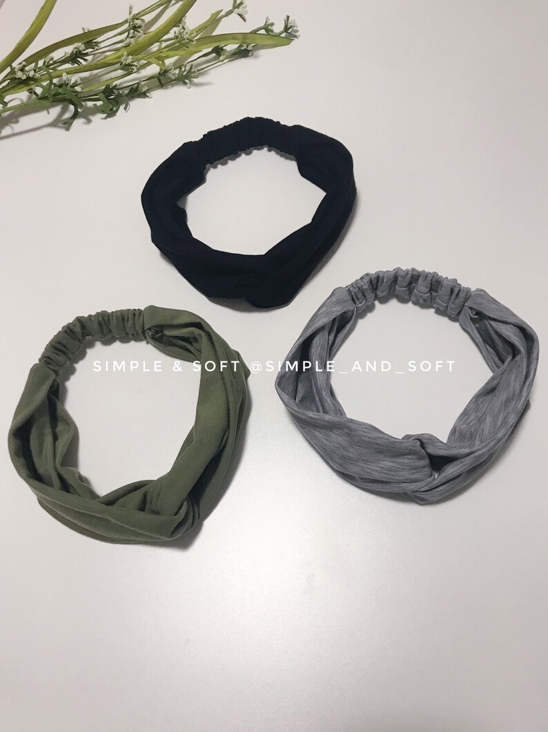 Ear Saver Elastic Head Wrap Hair Accessories Gift for Women Black Olive Green Heather Grey Twisted Adult Headband
