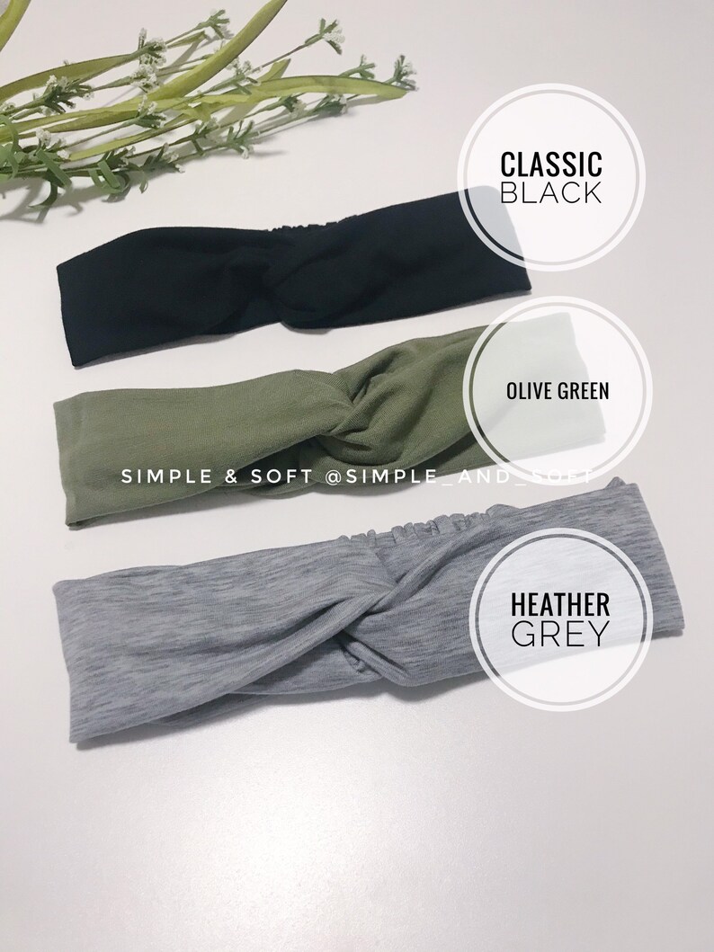Ear Saver Elastic Head Wrap Hair Accessories Gift for Women Black Olive Green Heather Grey Twisted Adult Headband
