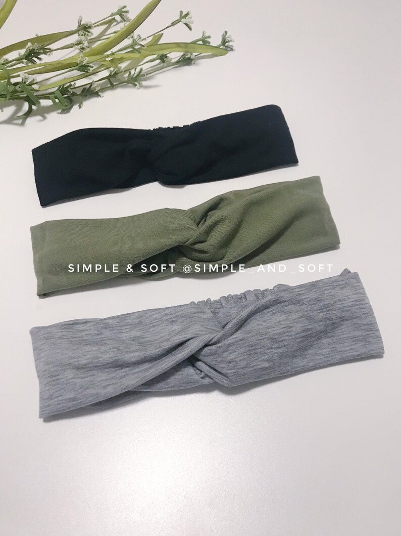 Ear Saver Elastic Head Wrap Hair Accessories Gift for Women Black Olive Green Heather Grey Twisted Adult Headband