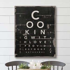 Koken met liefde afdrukbare eye chart digitale download decor rustieke moderne keuken dineren zwart grijs poster metalen stijl print cadeau voor haar
