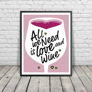 Wein Zitat Druck digitaler Download Wohnkultur druckbare Wort Kunst Geschenk für Mama Pop Art rosa Poster Geschenk für sie hell fröhlich Herz