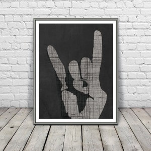 Rock On Art Dorm Decor Printable Digital Download Linen Illustration Black White Gray Poster Office Print Gift For Him Graphic Design Series