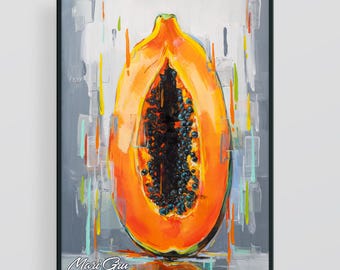 Lámina artística de papaya: vibrante decoración tropical para la pared de la cocina