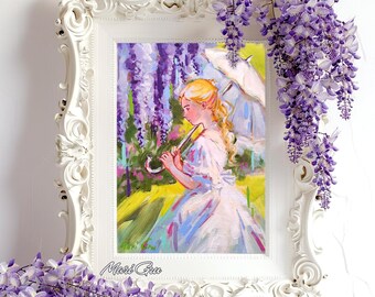 Wisteria Garden Art Print | Bridgerton Coquette Lady | Regency Wall Art | by Mari Gru