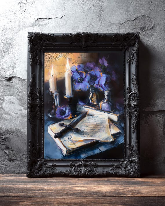 Fourth Wing Art Print: Violet Sorrengail, Dark Academia Still Life