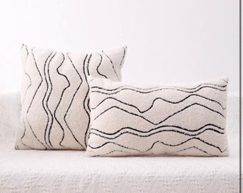 Black and white abstract boho cushion cover, decorative throw cushions