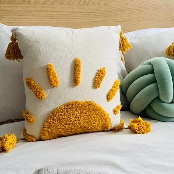 Embroidery sun rise boho cushion cover, decorative scandi bohemian cushion cover