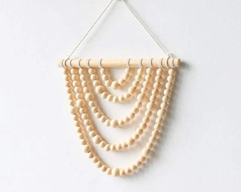 Wooden beaded wall hanging, minimal scandi boho home decor wall hanging