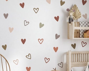 Boho hearts wall decor stickers, nursery or bedroom small hearts wall sticker. vinyl wall removable decal stickers