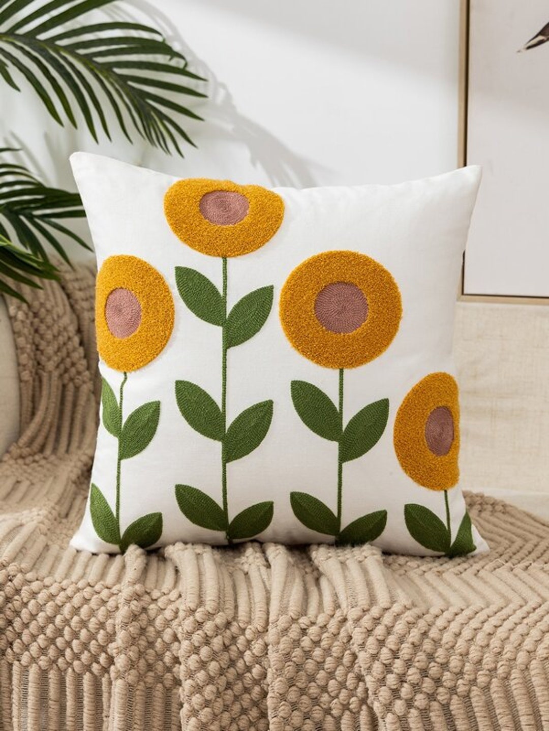 Sunflower Cushion Cover Art Decor Decorative Pillow Etsy