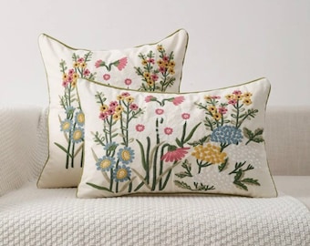 Embroidery floral cushion cover, decorative cushion cover embroidery cushion