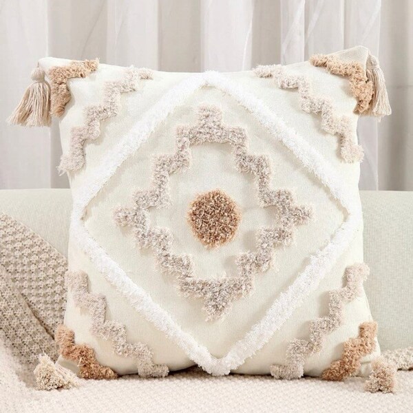 Neutral diamond minimal boho cushion cover, scandi abstract home decor decorative cushion