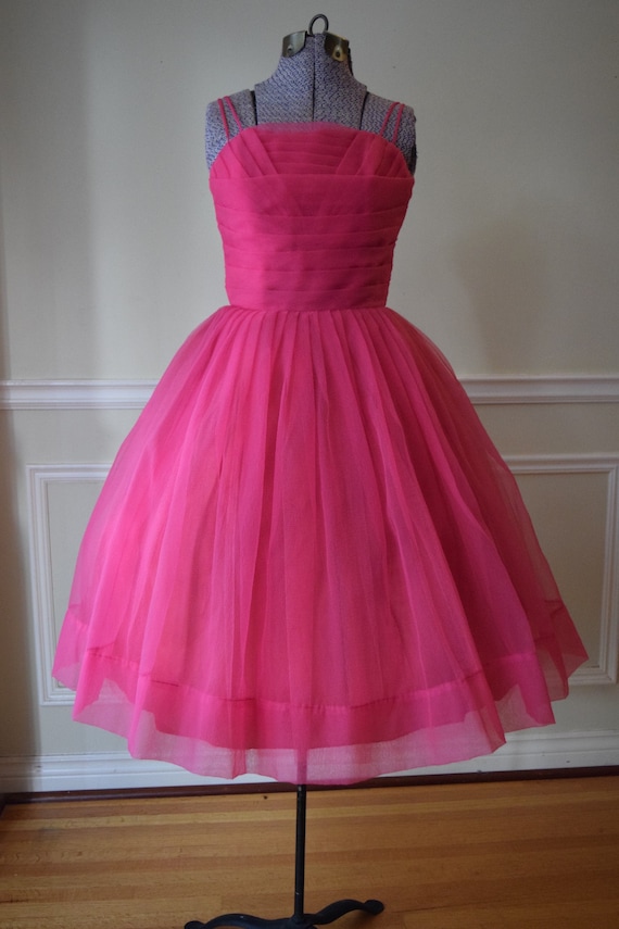 Vintage 1950s Bright Pink Tulle Dress