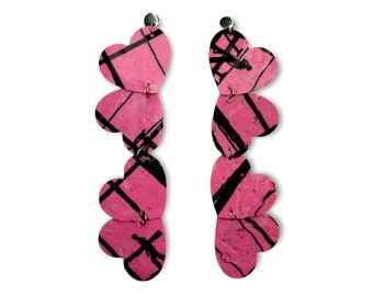 Upcycled Earrings  • The Hot Pink Earrings • Heart • Plastic waste • Zero Waste • Recycled Fashion • Statement • Handmade • Sustainability