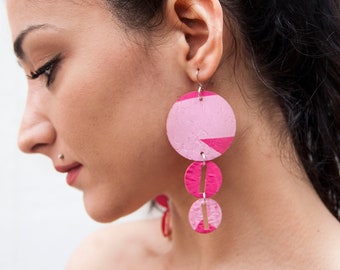 Recycled Plastic Earrings • Pink • Upcycled • Dangle Drop • Made out of Plastic Bags • Stylish • Eco • Fashion Jewellery • Handmade
