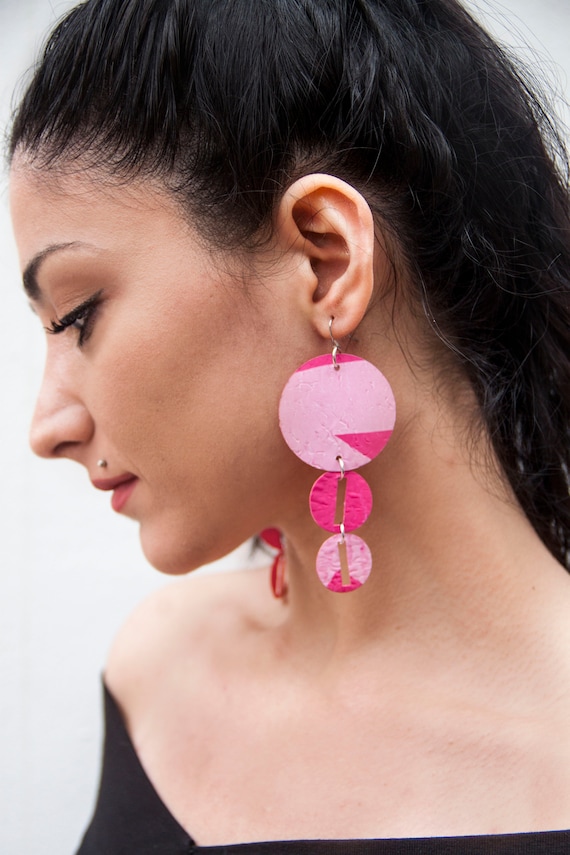 Recycled Plastic Earrings Pink Upcycled Dangle Drop Made Out of Plastic Bags Stylish Eco Fashion Jewellery Handmade Etsy