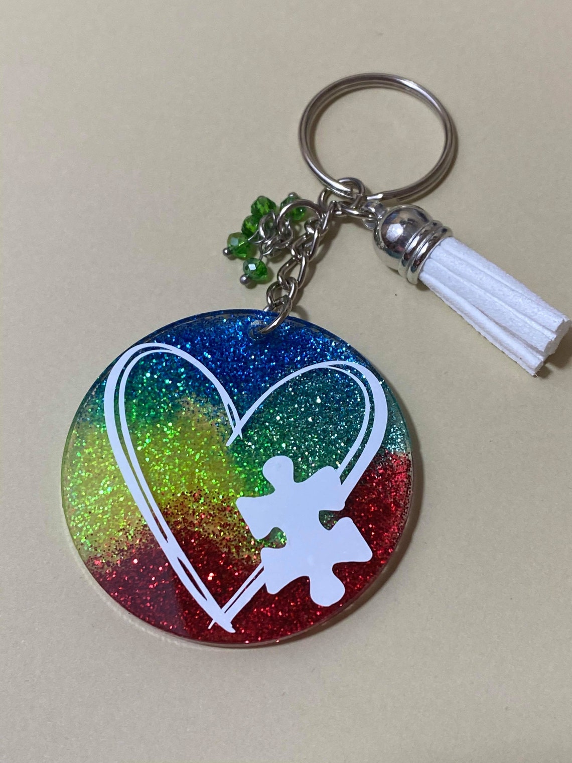 autism awareness glitter acrylic keychain heart puzzle