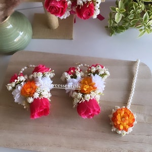 Floral jewelry / orange / haldi jewelry / mayoon / holud jewelry / Mendhi jewelry / flower jewelry / desi wedding / bridal jewelry / pink
