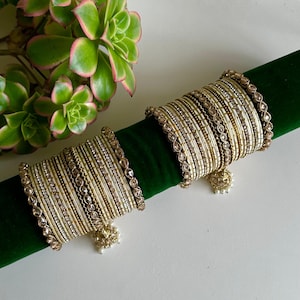 Gold and Ivory Bridal Bangle Set – Pearl and Stone Indian Wedding Jewellery
