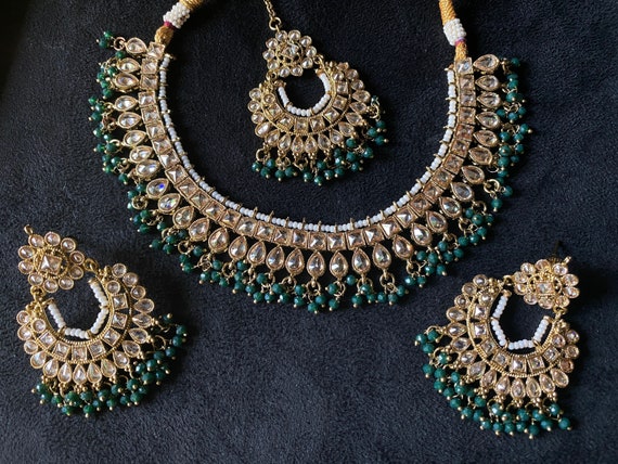 Green Necklace Set Indian Jewelry Desi Jewelry Pakistani