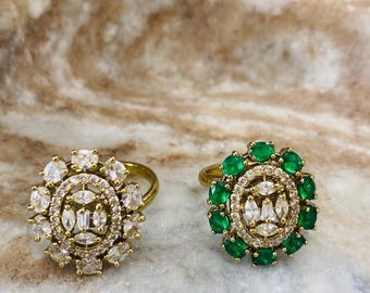 American Diamond Ring/AD Finger Ring/CZ Indian Jewelry/ Statment Cubic Zirconia adjustable Ring. (Pack of One)