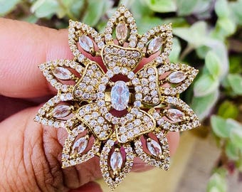 American Diamond Ring/AD Finger Ring/CZ Indian Jewelry/ Statment Cubic Zirconia adjustable Ring.