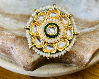 Exquisite Kundan Stone and Pearl Adjustable Ring