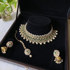 Divya Choker Set / indian jewelry / desi jewelry / indian fashion / jhumkas / bib set / faux kundan / kundan jewelry