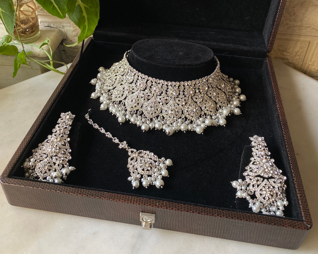 GULICX Wedding Jewelry for Bride, Silver Bridal Necklace India | Ubuy