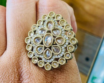 American Diamond Ring/AD Finger Ring/CZ Indian Jewelry/ Statment Cubic Zirconia adjustable Ring. (Pack of One)