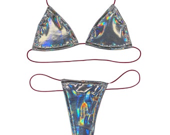 Holographic String Sets | Exotic Dancewear | Stripper Outfits | String Stripper Bikini | Microkini |Color Changing Fabric