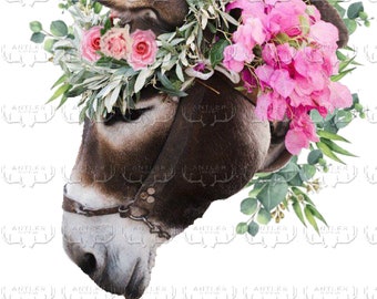 DONKEY Digital Download, Floral Donkey | Peaceful Donkey | T Shirt Graphic | Flower Wreath Donkey