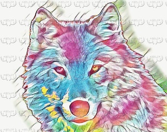 DIGITAL Rainbow Wolf Image   | jpg gif png pdf