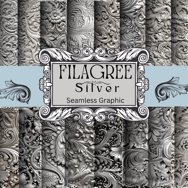 Silver Etching Flourish Western Leather Tooling, Seamless Wallpaper, Seamless Tile, Unique Design for Tumblers, Mugs, Stationary, Decoupage
