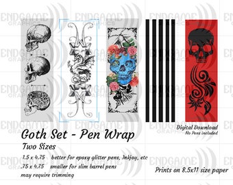 TATTOO THEMED  | Printable GOTHIC Pen Wrap | Glitter Pen | Insert Pen | Digital Download