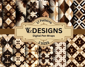 Brown Geometric Pen Wrap Designs, Earthy Elegance, Digital Images Sized for Use In Decorating Epoxy Pens, Open End Clear Pens, and More!