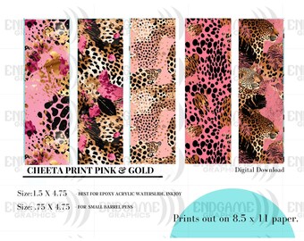 Pen Wrap Cheeta Pink and Gold Patterns Printable Craft Pen Wrap Digital Download