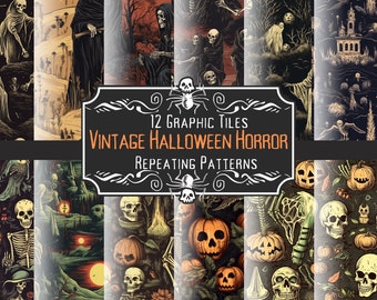 Vintage Halloween Repeatable Tile Mosaic Graphic, Versatile Image Sizes, Use for Sublimation on Tumblers, Totes, Print on Demand Items, Mugs