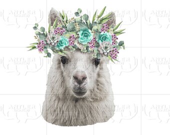 Versatile Llama Floral Wreath Digital Graphic Download, T-Shirt, Wall Art, Mug, Apron, Junk Journal, Note cards, Stickers, Tumblers