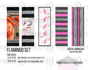 Printable န   FLAMINGO  န   Pen Wrap | for Epoxy Glitter Pens | Insertable Barrel Pens | Digital Download Printable